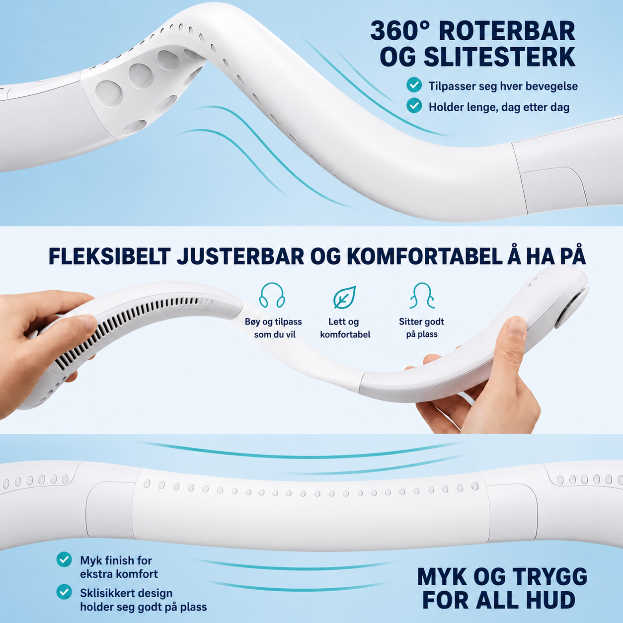KjølFlex™ - Bærbar, oppladbar nakkevifte for umiddelbar avkjøling!