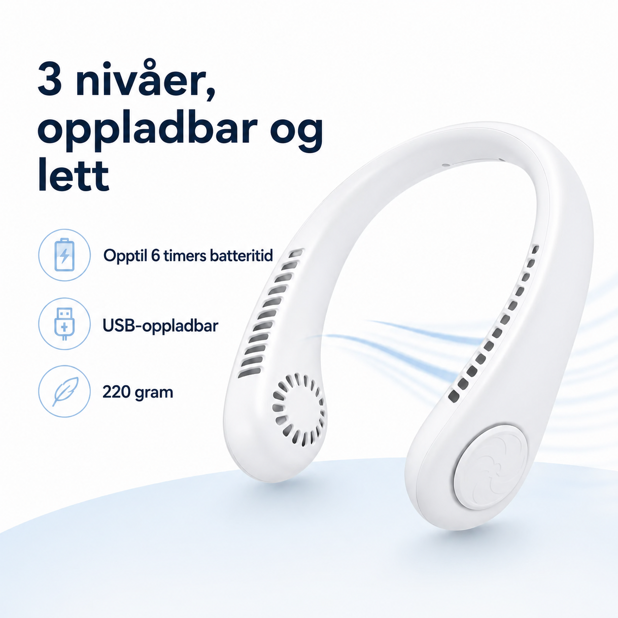 KjølFlex™ - Bærbar, oppladbar nakkevifte for umiddelbar avkjøling!