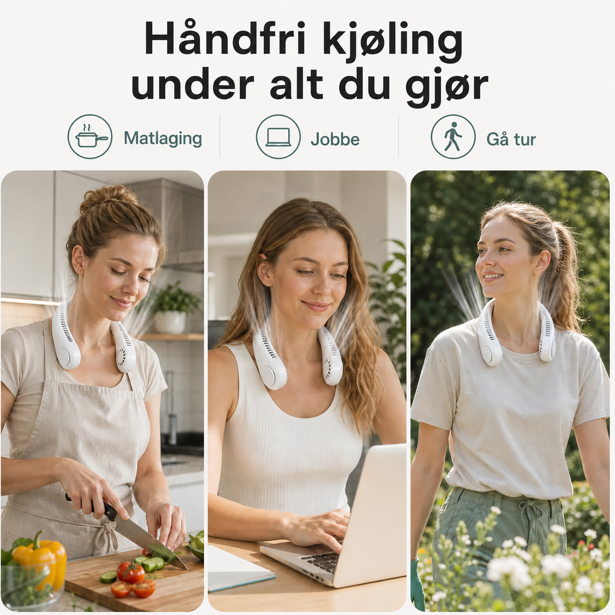 KjølFlex™ - Bærbar, oppladbar nakkevifte for umiddelbar avkjøling!